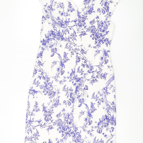 Phase Eight Women's White Floral Shift Dress, Size 12