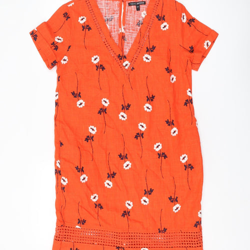 Next Women's Orange Petite Floral Shift Dress Size 10