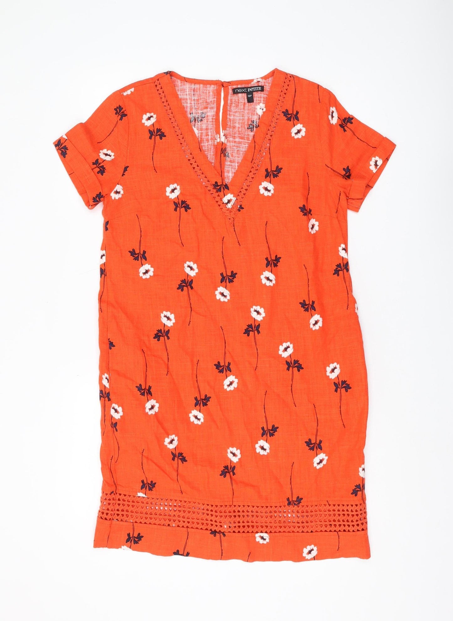 Next Women's Orange Petite Floral Shift Dress Size 10