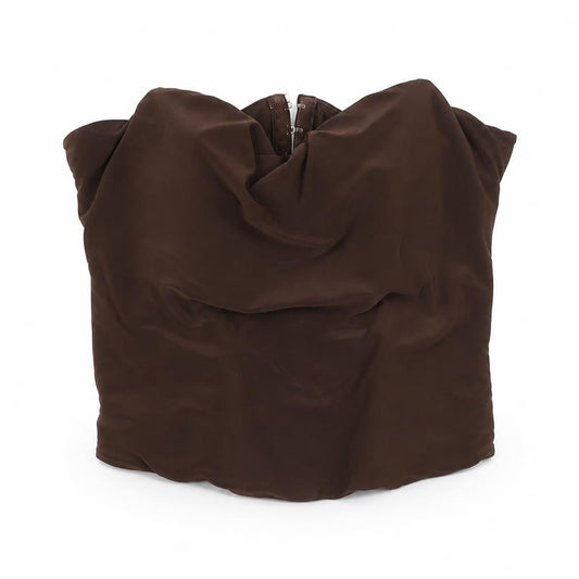 Front view of ASOS DESIGN Women’s Brown Strapless Blouse, size UK 12