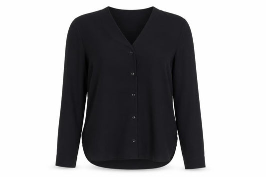 Front view of ASOS Women's Black V-Neck Blouse, size 6, Long Sleeve