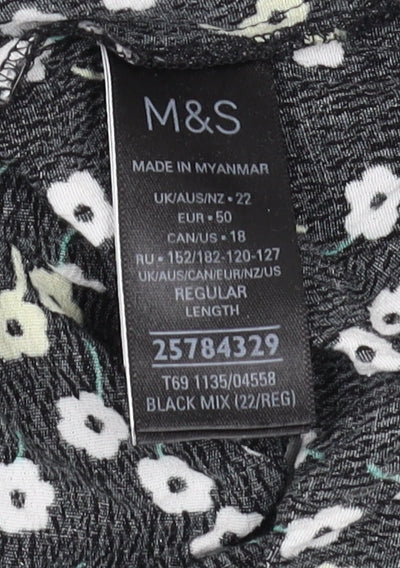 Marks and Spencer Women's Black Floral Blouse, Size 22