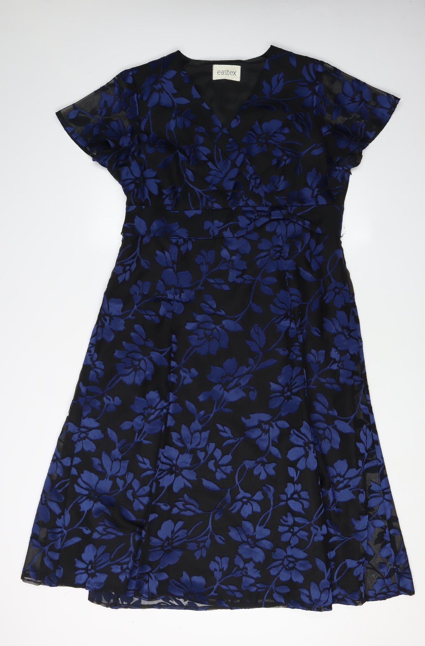 Eastex Women's Blue Floral A-Line Midi Dress - Size 14