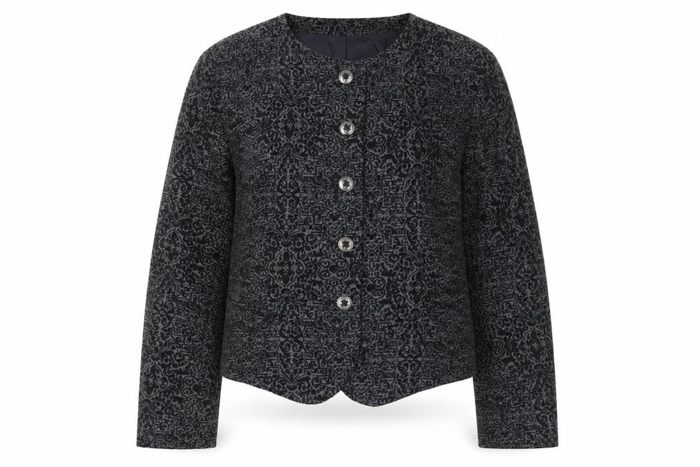 Front view of Alexon Women's Black Geometric Blazer, size 10