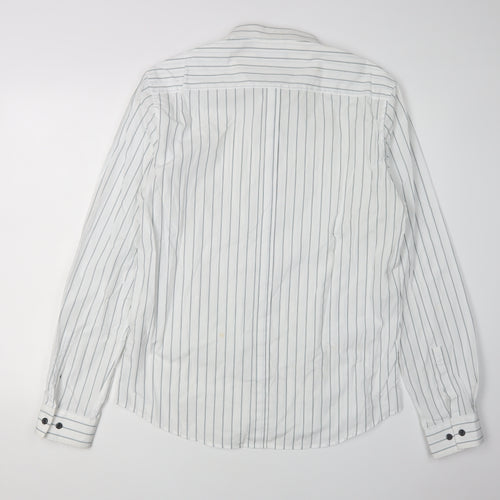 DKNY Men's White Striped Button-Up Shirt L