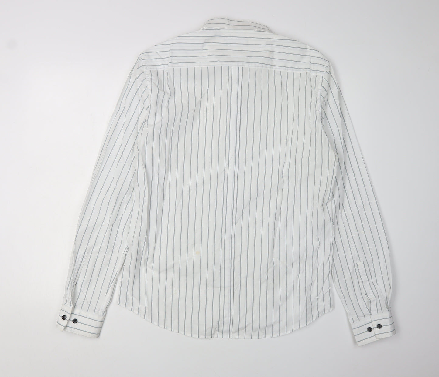 DKNY Men's White Striped Button-Up Shirt L