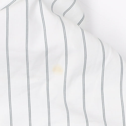 DKNY Men's White Striped Button-Up Shirt L