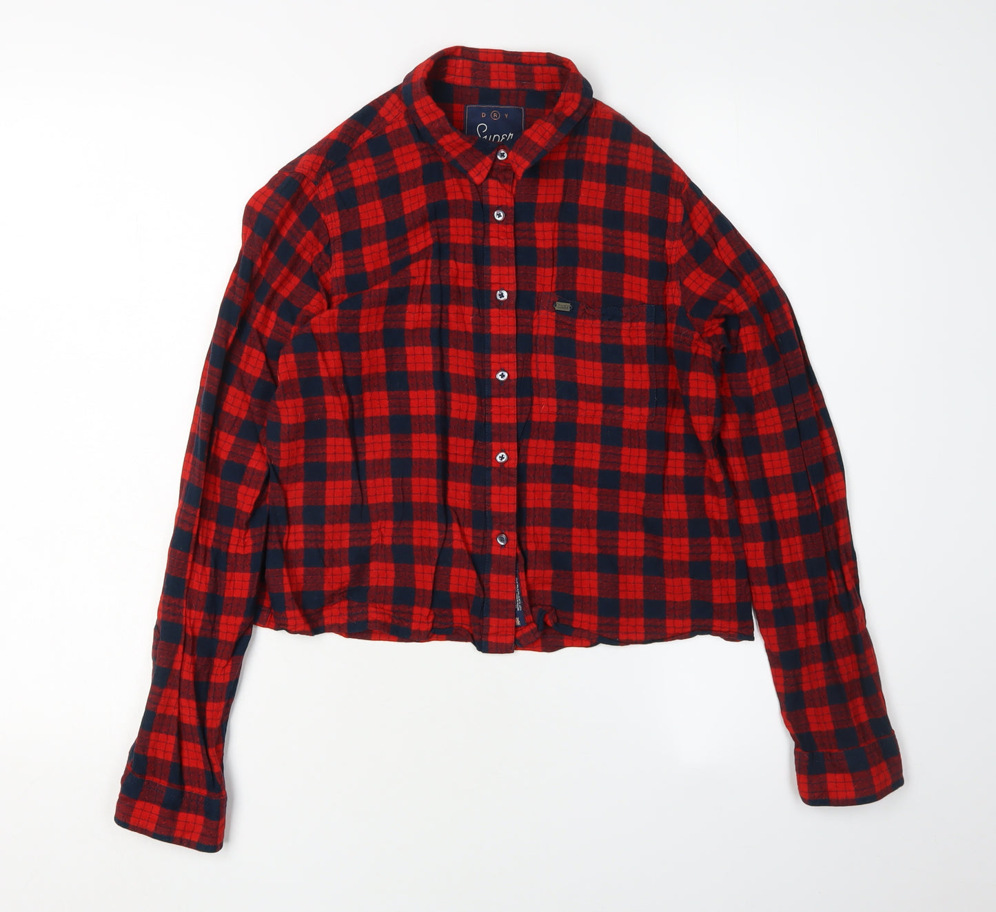 Superdry Women's Red Plaid Cropped Button-Up Shirt