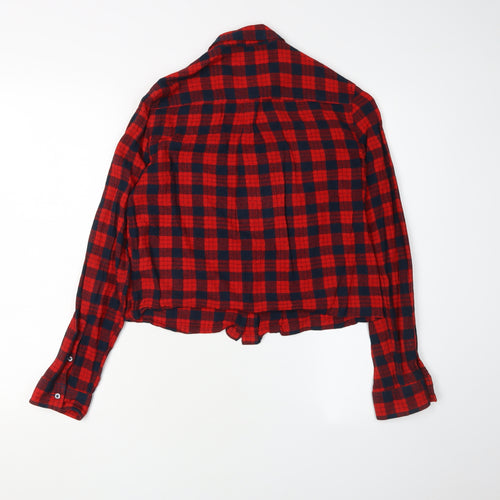 Superdry Women's Red Plaid Cropped Button-Up Shirt