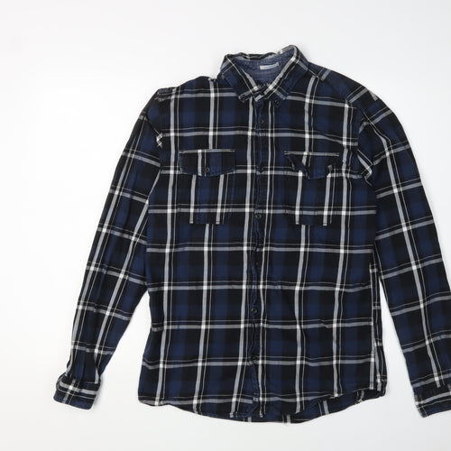 Jack & Jones Men's Blue Plaid Button-Up Shirt M