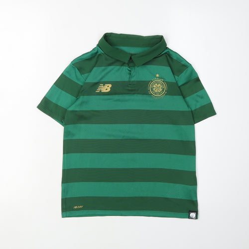 New Balance Boys Green Striped Polo Jersey L