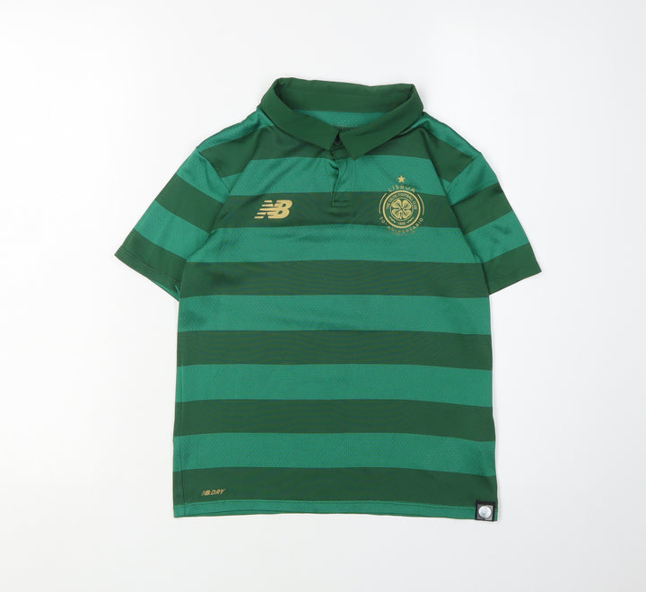 New Balance Boys Green Striped Polo Jersey L