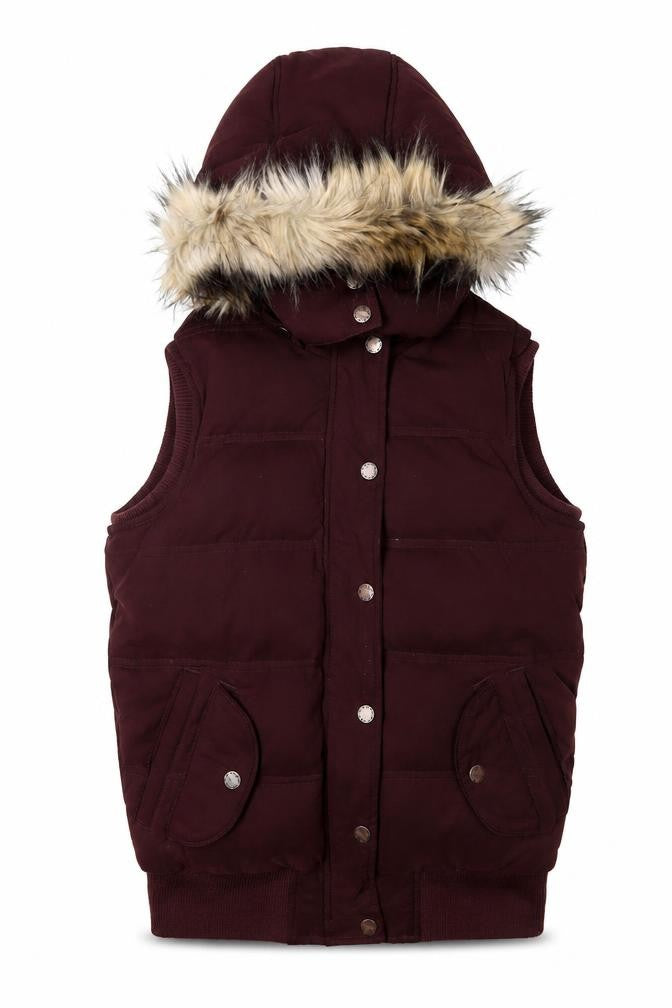 FatFace Women's Brown Puffer Waistcoat Size 8 Hooded