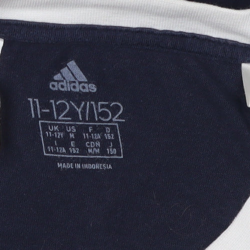 Adidas Boys Blue Cotton T-Shirt 11-12 Years Logo Detail