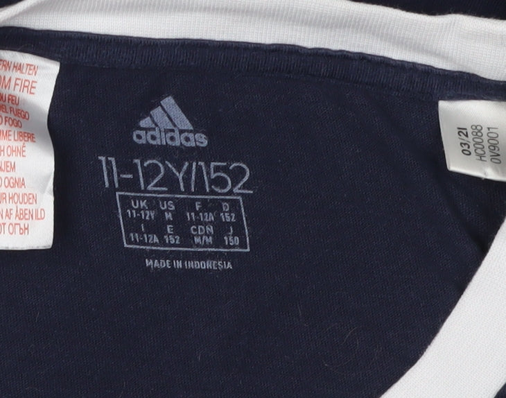 Adidas Boys Blue Cotton T-Shirt 11-12 Years Logo Detail