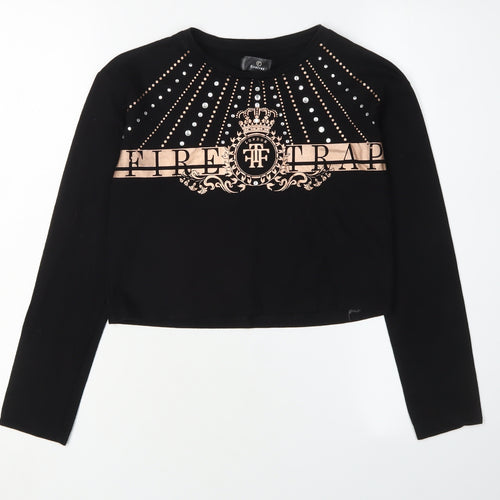Firetrap Girls Black Cropped Logo T-Shirt 9-10 Years