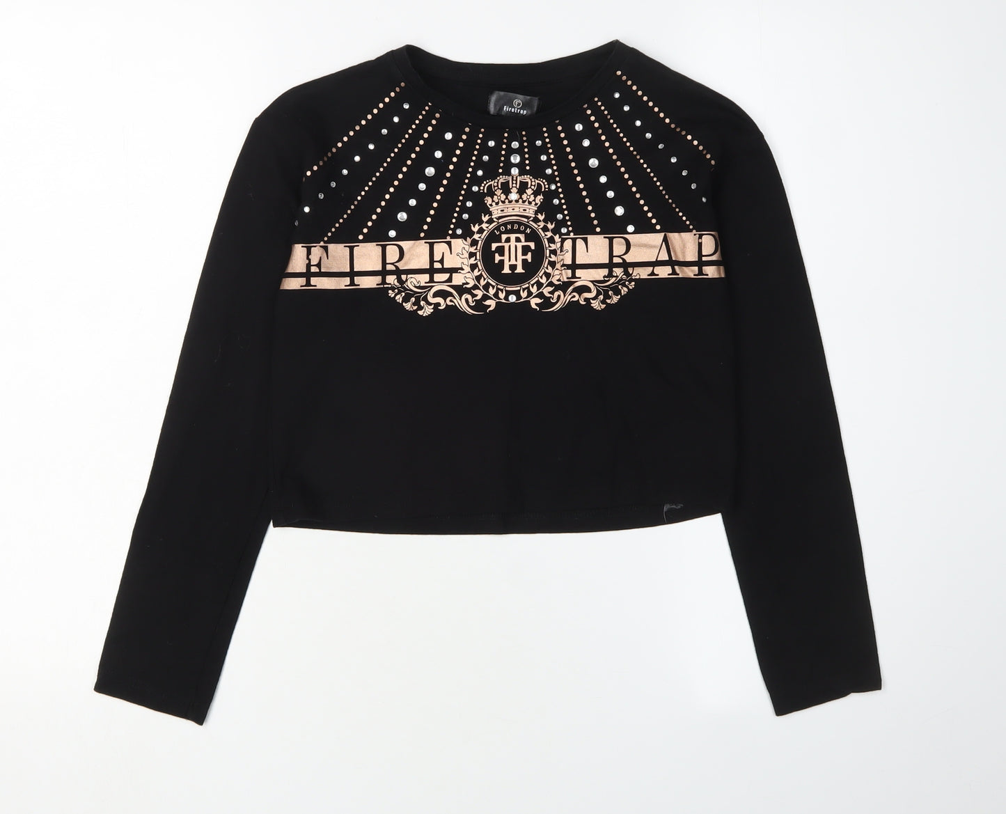 Firetrap Girls Black Cropped Logo T-Shirt 9-10 Years