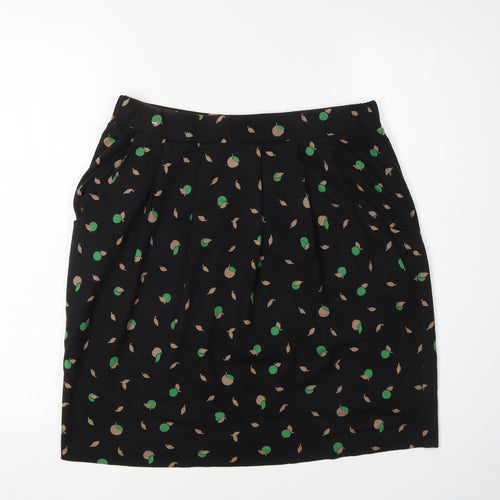 Boden Women's Black Pleated Floral Knee Length Skirt