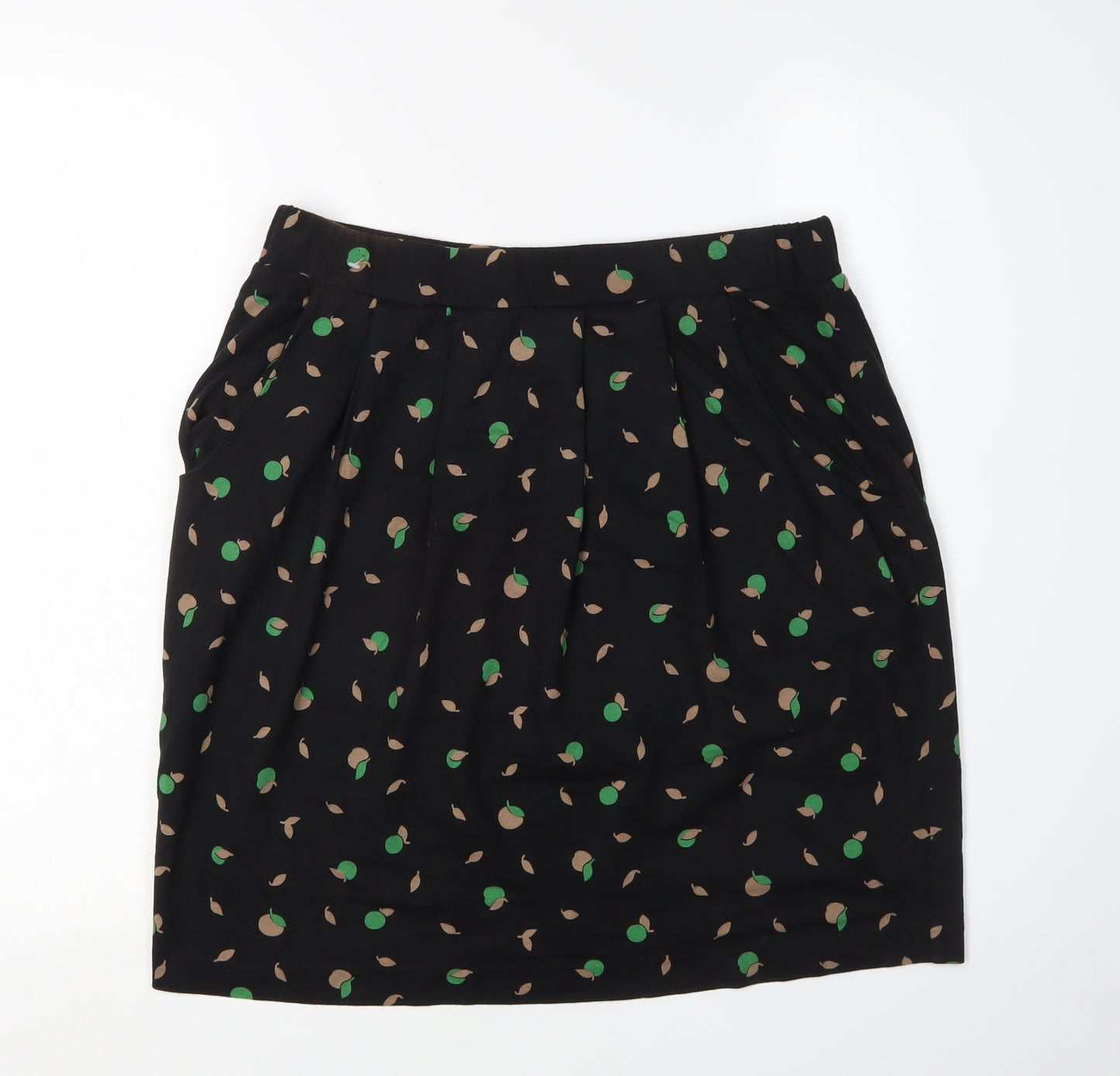 Boden Women's Black Pleated Floral Knee Length Skirt