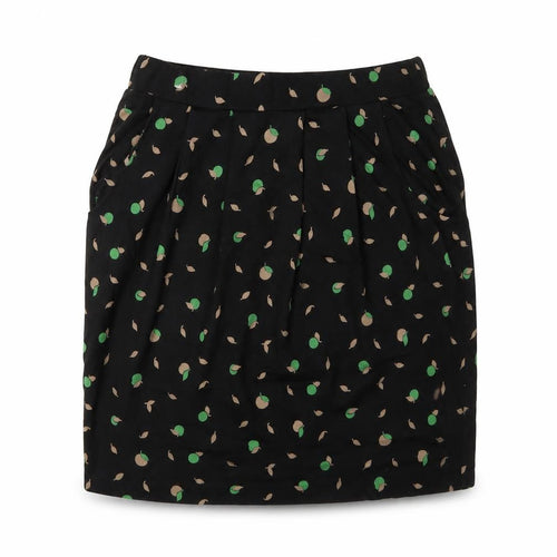 Boden Women's Black Pleated Floral Knee Length Skirt