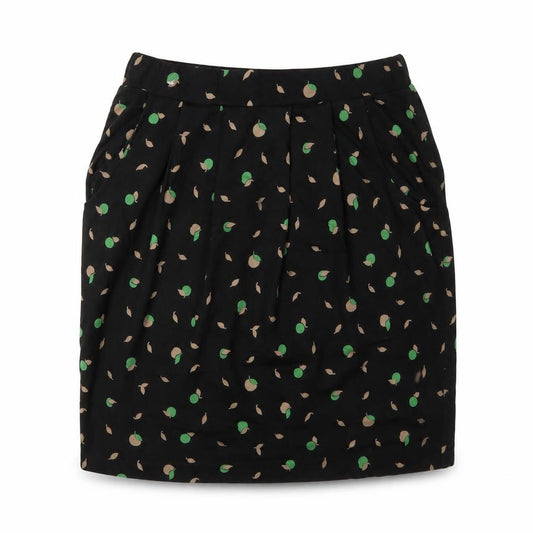 Front view of Boden Women's Black Pleated Floral Knee Length Skirt