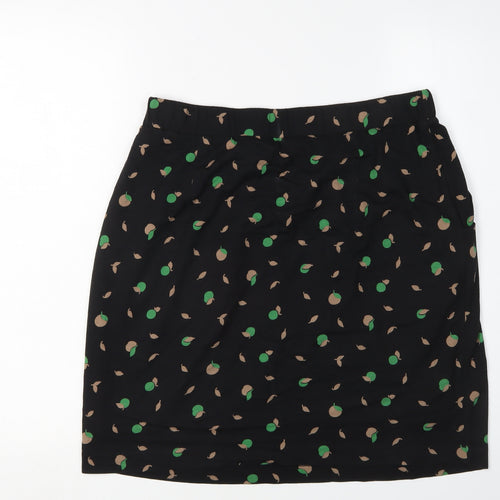 Boden Women's Black Pleated Floral Knee Length Skirt