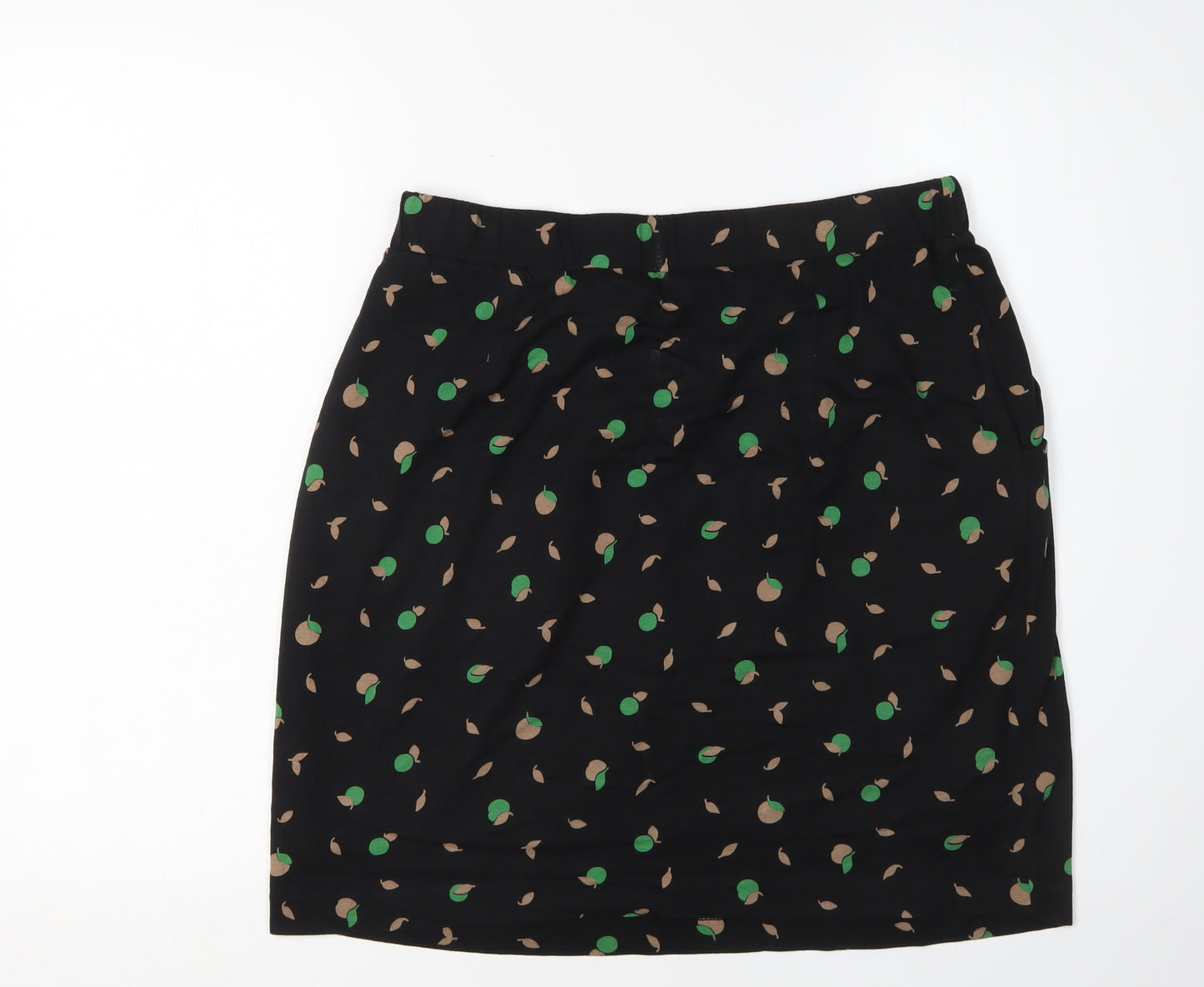 Boden Women's Black Pleated Floral Knee Length Skirt