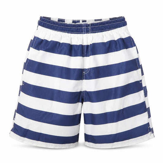 Front view of Trespass Men's Blue Striped Athletic Beach Shorts 2XS