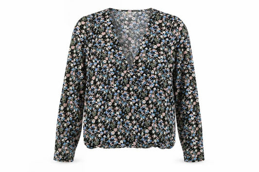 Front view of Boden Women's Multicoloured Floral Wrap Blouse, size 12