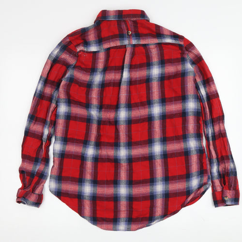 Topshop Women's Red Plaid Button-Up Shirt - Size 10