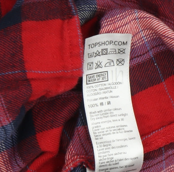 Topshop Women's Red Plaid Button-Up Shirt - Size 10