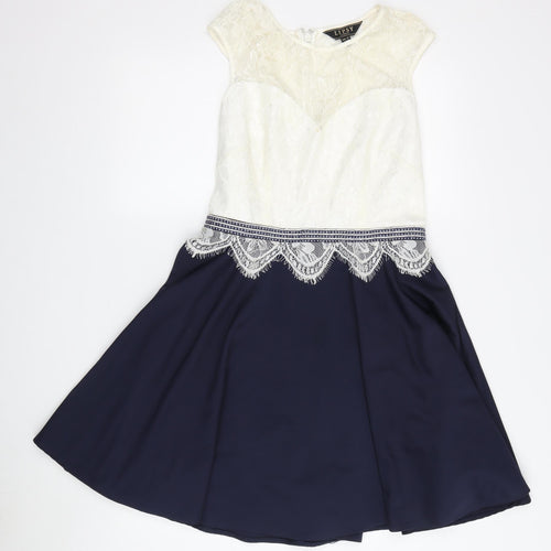 Lipsy Women's A-Line Dress Ivory Blue Size 12 Party