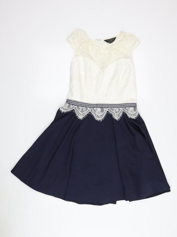 Lipsy Women's A-Line Dress Ivory Blue Size 12 Party