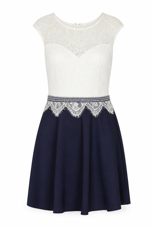 Front view of Lipsy Women's A-Line Dress Ivory Blue, size 12, Party