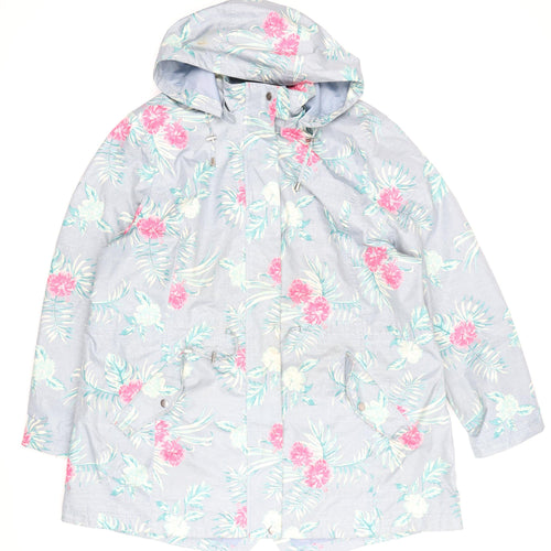 Bonmarché Women's Blue Floral Parka Jacket Size 22 Relaxed Fit
