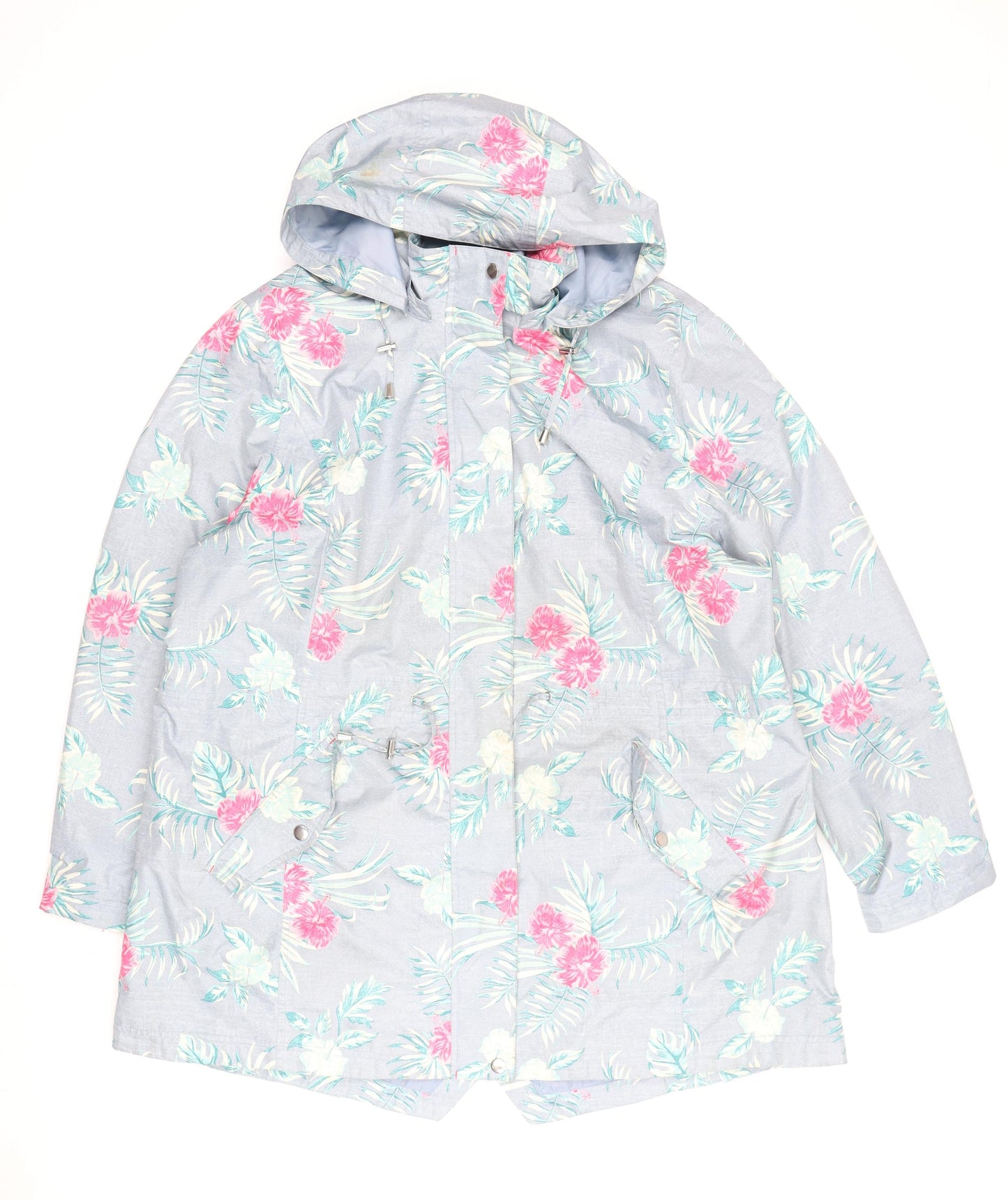 Bonmarché Women's Blue Floral Parka Jacket Size 22 Relaxed Fit