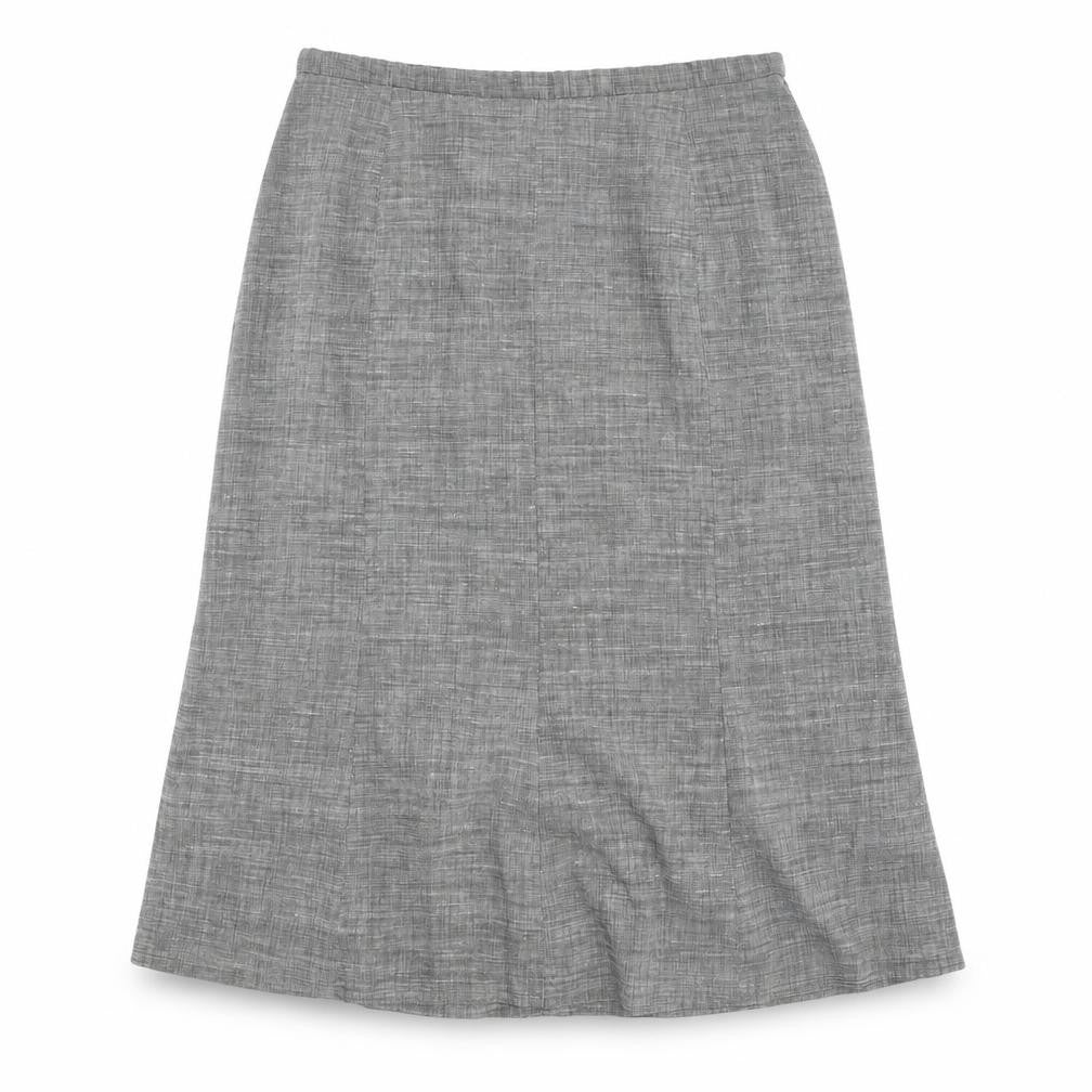 Front view of Peggy Fielder Women's Grey A-Line Skirt, size 10