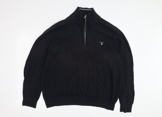 Gant Men's Black XL Pullover Logo 1/2 Zip Jumper