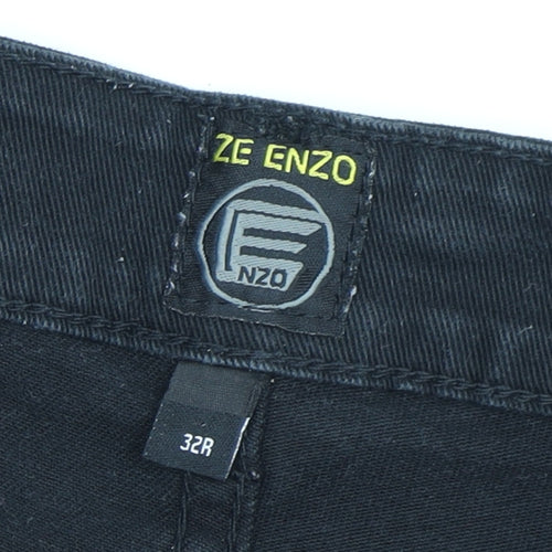 ZE ENZO Men's Black Skinny Distressed Jeans 32R