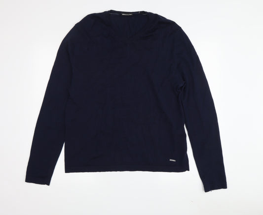 DKNY Men's Blue XL Merino Wool V-Neck Pullover Jumper