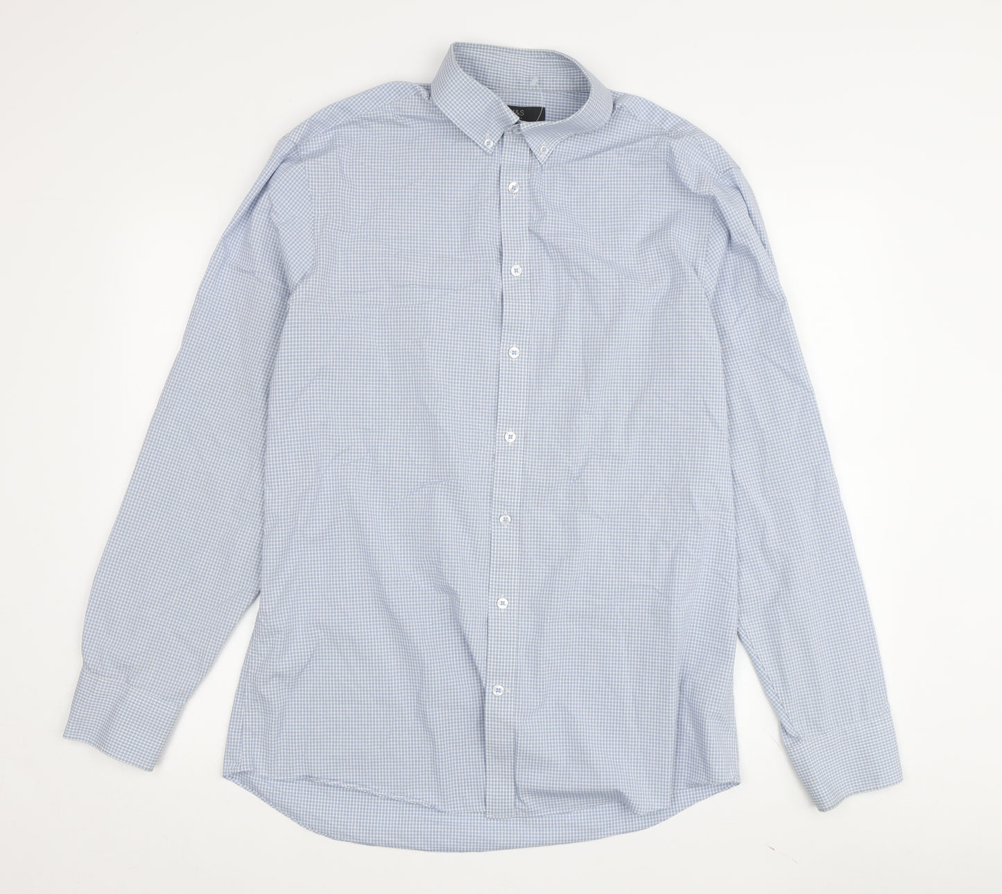 Marks and Spencer Men's Blue Plaid Slim Fit Shirt