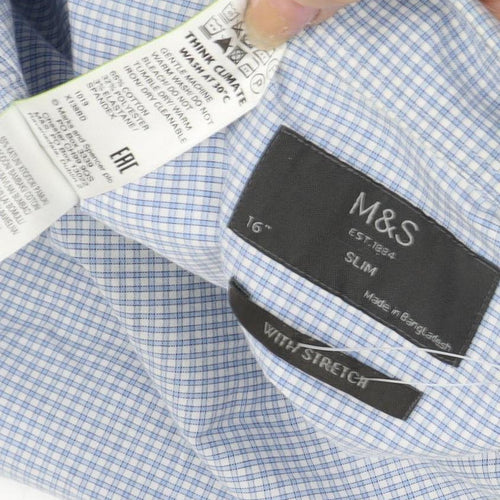 Marks and Spencer Men's Blue Plaid Slim Fit Shirt