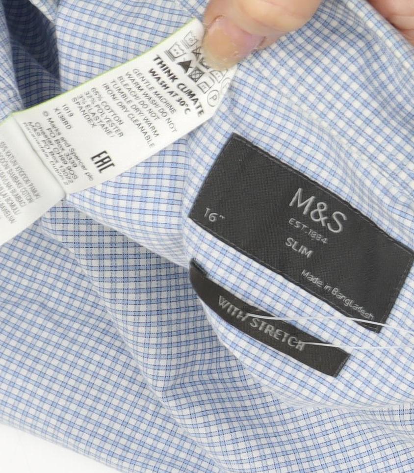 Marks and Spencer Men's Blue Plaid Slim Fit Shirt