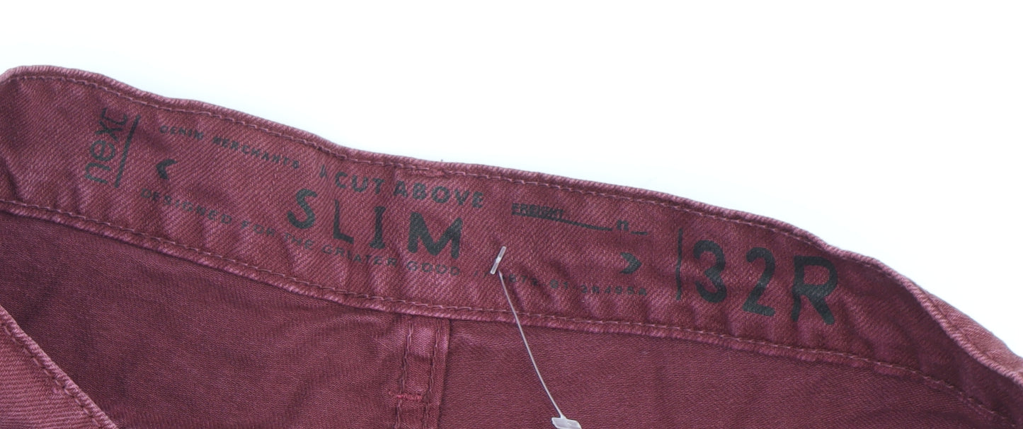 Next Men's Red Slim Chino Trousers, Size 32