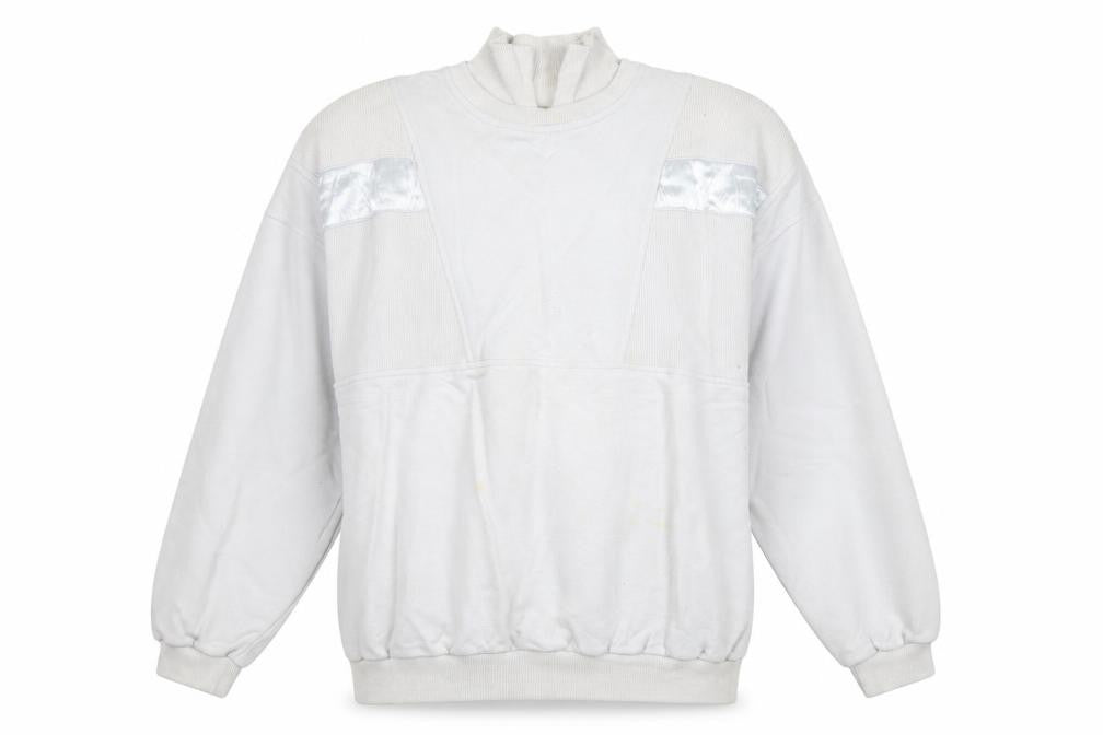 Front view of Albino unisex white medium sweatshirt