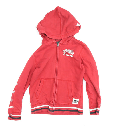 Roots Boys Red Full Zip Hoodie 7-8 Years Hooded Canada Logo