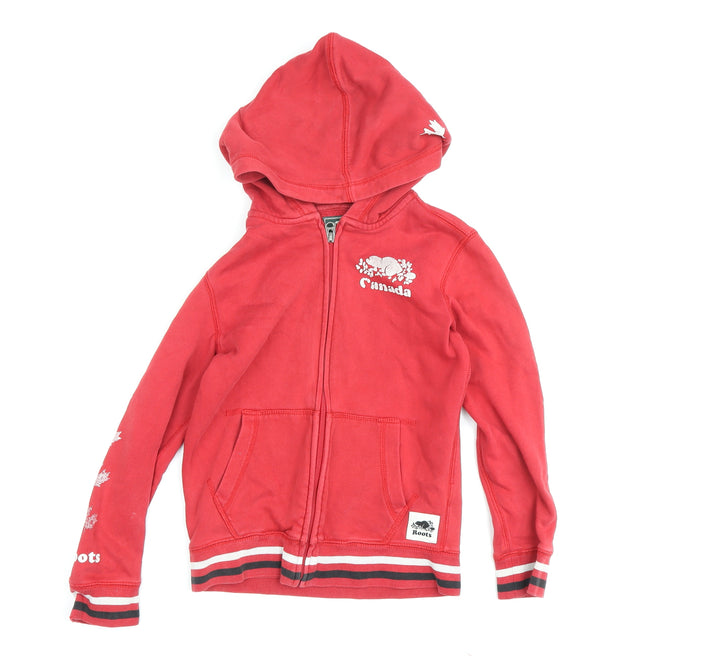 Roots Boys Red Full Zip Hoodie 7-8 Years Hooded Canada Logo