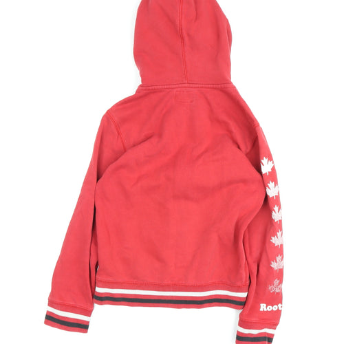 Roots Boys Red Full Zip Hoodie 7-8 Years Hooded Canada Logo