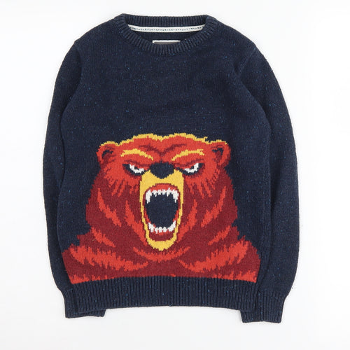 FatFace Boys Blue Bear Jumper 8-9 Years Pullover Casual