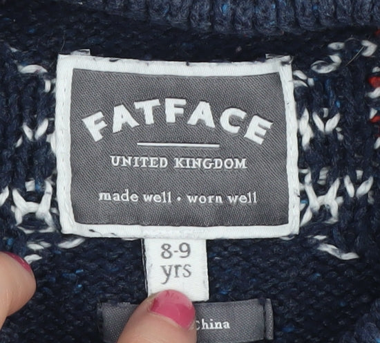 FatFace Boys Blue Bear Jumper 8-9 Years Pullover Casual